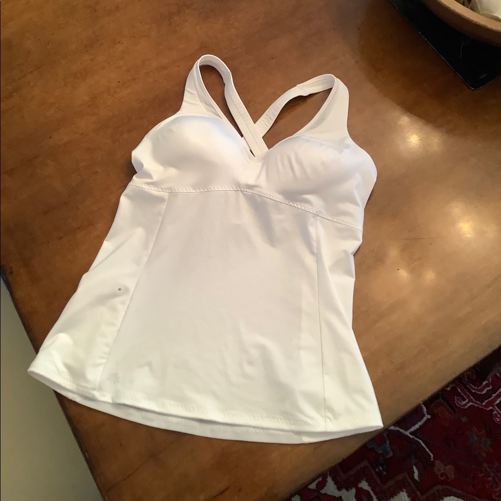 EUC Athleta Criss Cross Tank Mesh Back White Sz M